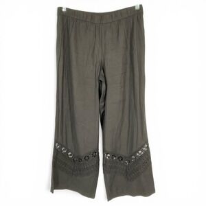 Susan Graver Black Wide Leg Crochet Lace Inset Pull On Pants Womens Size 12